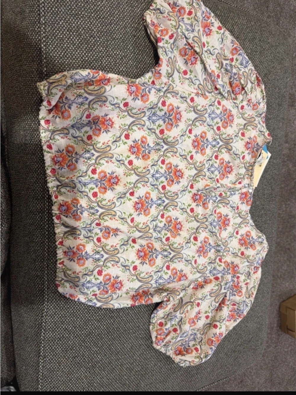 Cynthia Rowley White Crop Top with Orange, Pink & Blue Floral Pattern